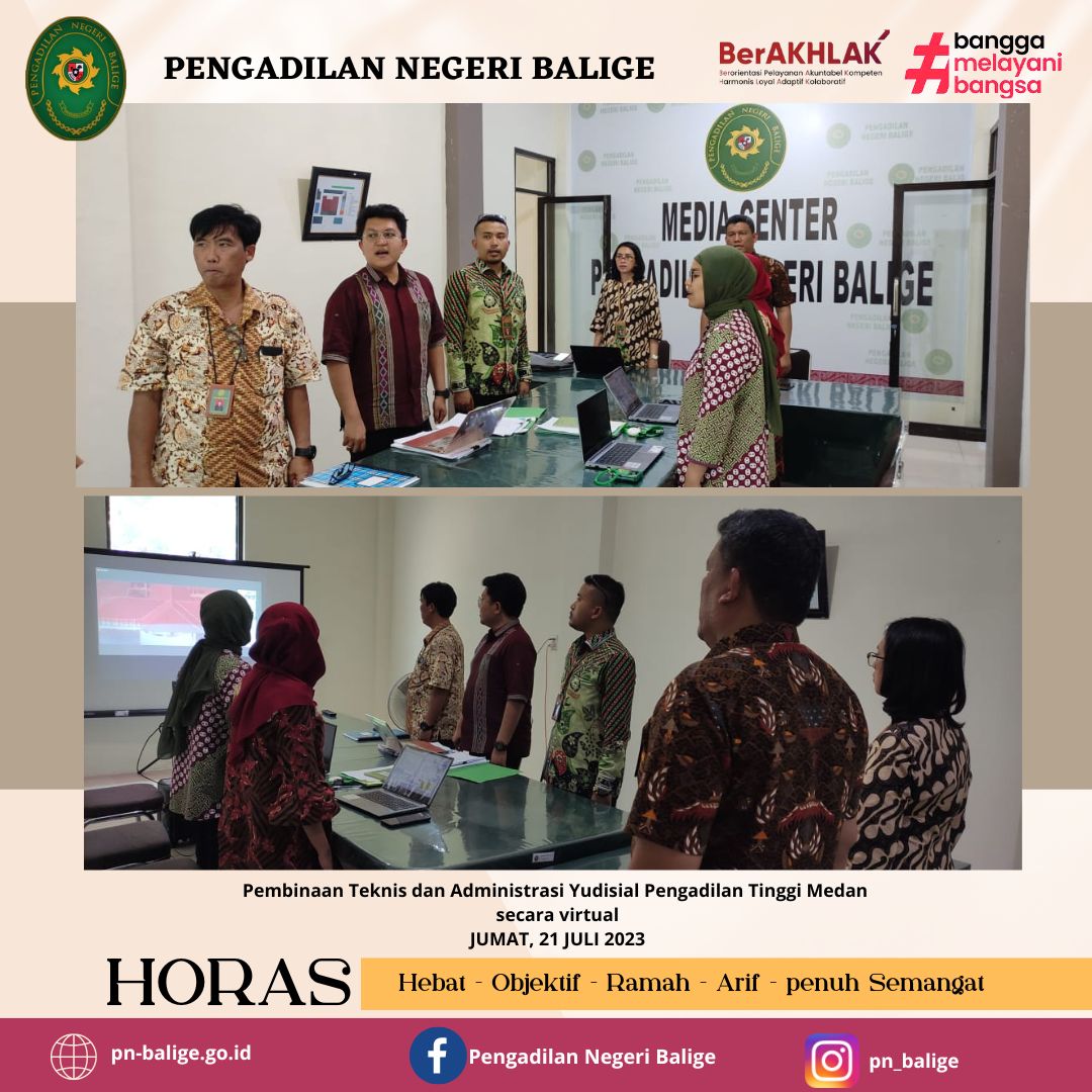 Pembinaan Teknis dan Administrasi Yudisial Pengadilan Tinggi Medan pada hari Jumat, 21 Juli 2023